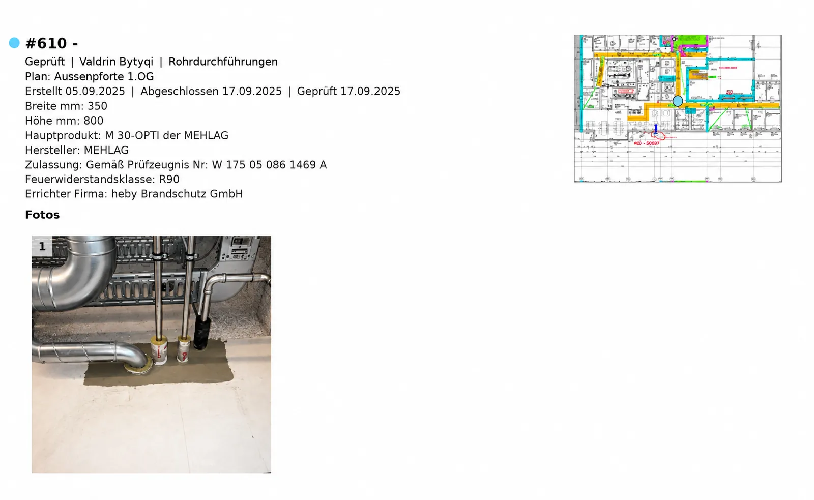 Dokumentation von Brandschutzarbeiten